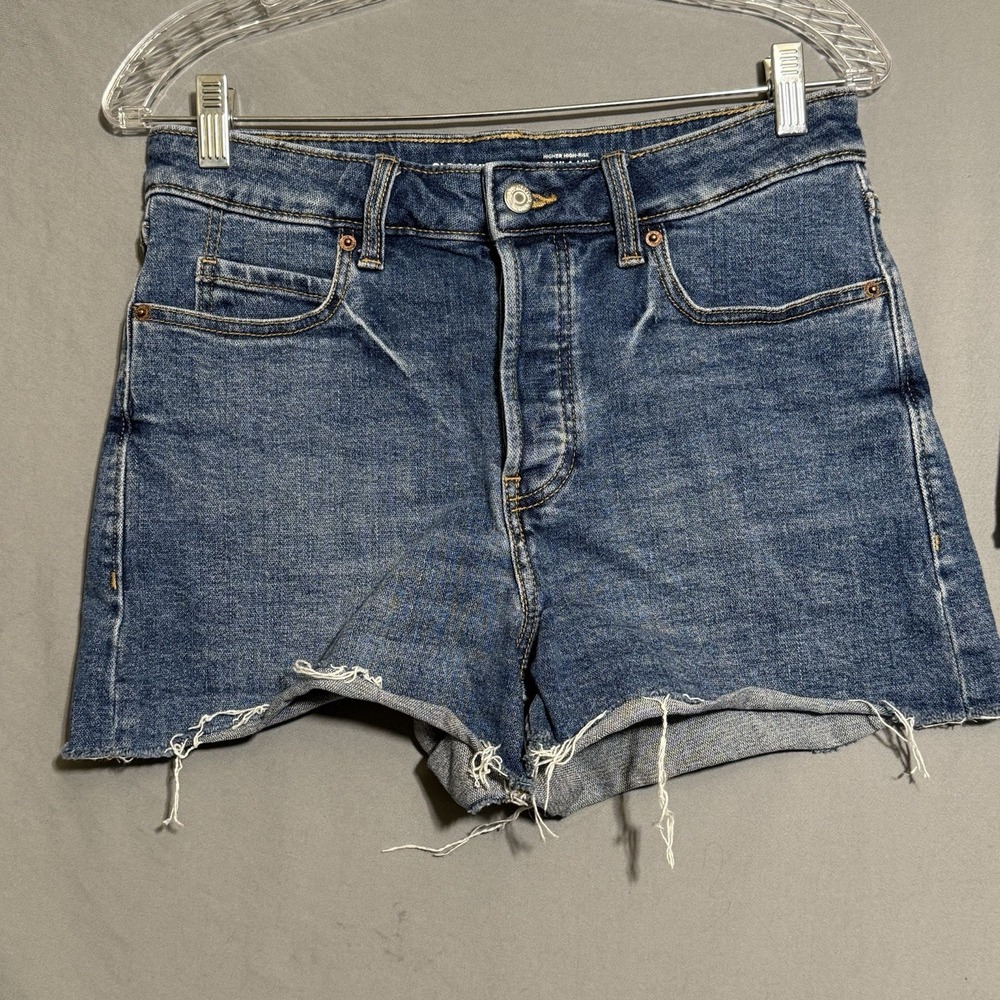 Old Navy Sky Hi A Line Jean Shorts Sz 6 Raw Hem Button Fly 2 Pair Lot Denim Blue - Picture 3 of 15